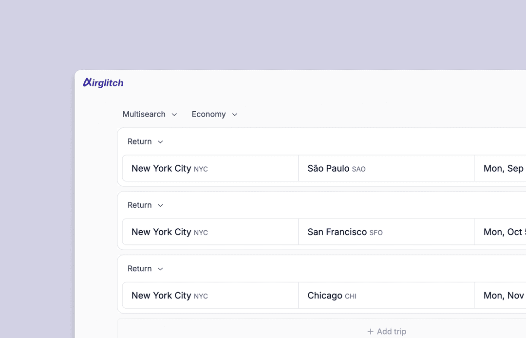 Screenshot of the Airglitch multisearch form