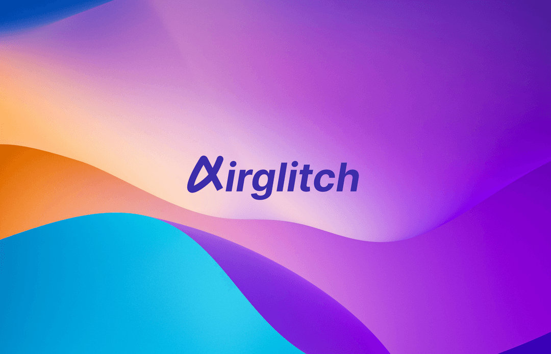 Airglitch logo over colorful purple background