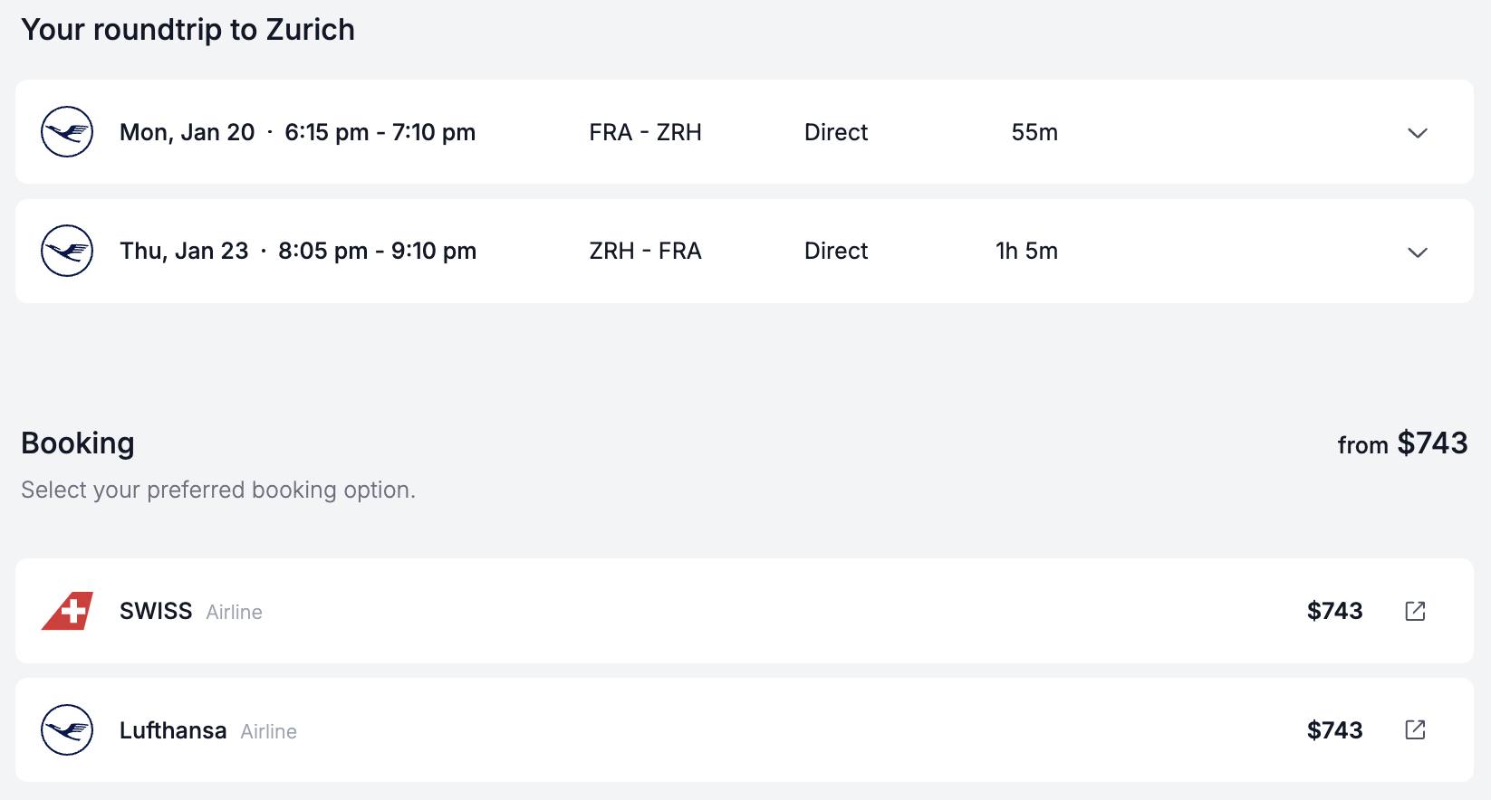 Screenshot of roundtrip ticket on Airglitch